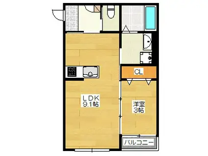 CALM桜台(1LDK/1階)の間取り写真