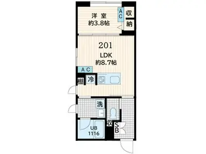 FULLA恵比寿(1LDK/1階)の間取り写真