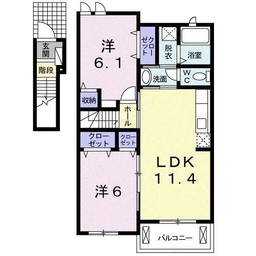 ブルーシエル浜の宮 I(2LDK/2階)の間取り写真
