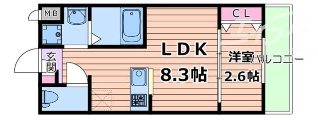 リアコート千里丘I ノース(1LDK/3階)の間取り写真