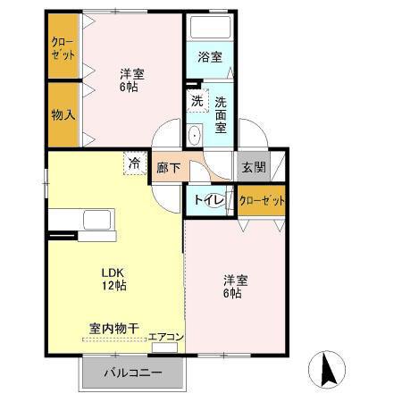 石川ヒルズ(2LDK/2階)の間取り写真
