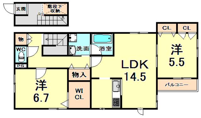 アビテ甲陽園(2LDK/2階)の間取り写真