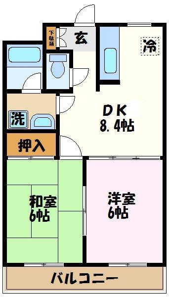 クレスト市ヶ尾(2DK/2階)の間取り写真