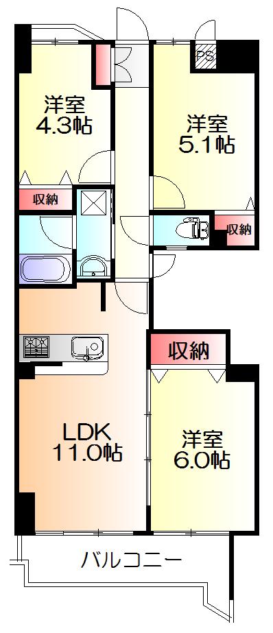 ライオンズマンション町田駅前(3LDK/6階)の間取り写真