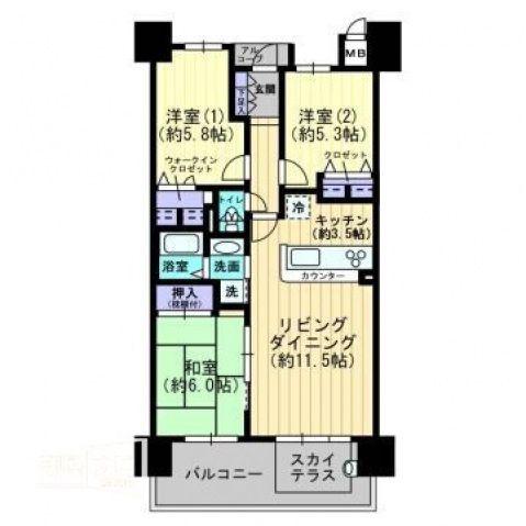 ロイヤルガーデン高松駅南(3LDK/5階)の間取り写真