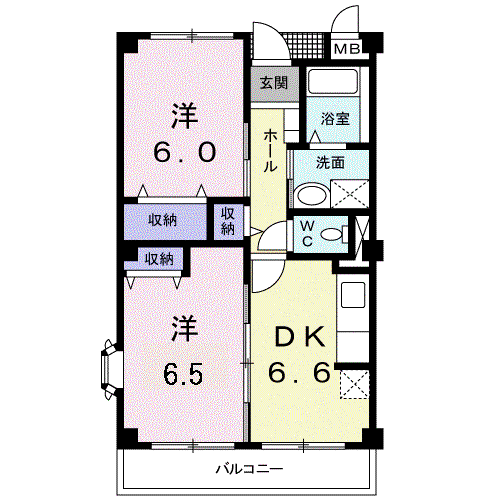 ポポラーレ(2DK/3階)の間取り写真