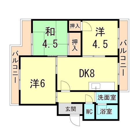 サニーライフ新多聞(3DK/3階)の間取り写真