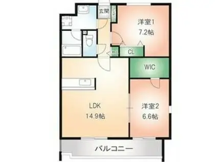 ソレイユII(2LDK/3階)の間取り写真