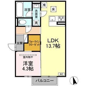 パルミエ III(1LDK/1階)の間取り写真