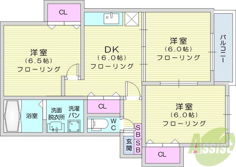 エスポワール鈎取(3DK/2階)の間取り写真