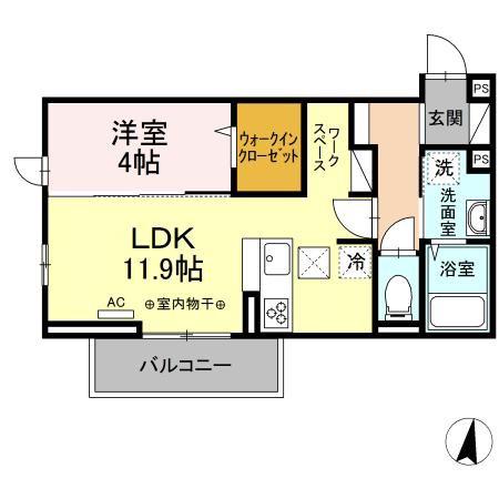 K&C成島(1LDK/1階)の間取り写真