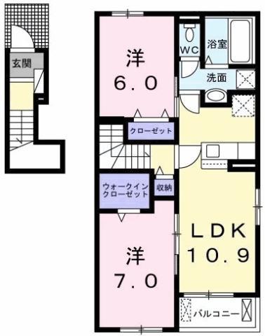 メゾン・ド・ATU B(2LDK/2階)の間取り写真