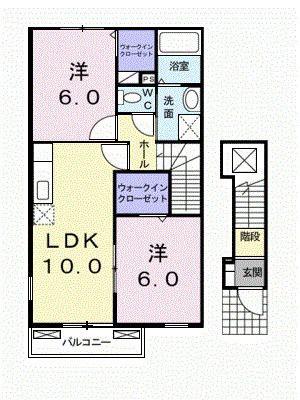 ゼファーC(2LDK/2階)の間取り写真