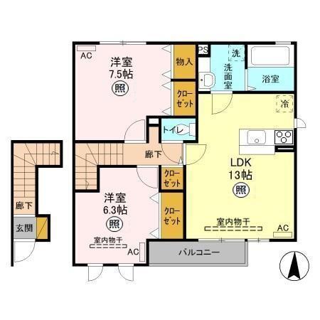プリマクラッセC(2LDK/2階)の間取り写真