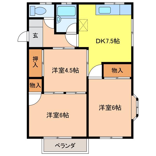チェリーハイツB・C(3DK/2階)の間取り写真