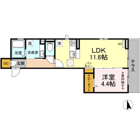 ラウレア(1LDK/1階)の間取り写真