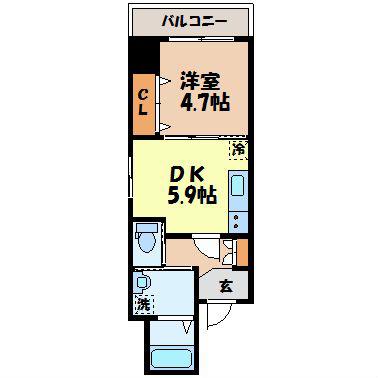 リベルテかじや町(1DK/5階)の間取り写真