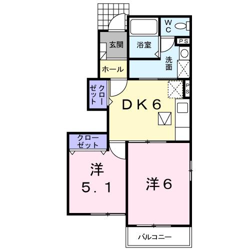 ボヌール美夜古泉A(2DK/1階)の間取り写真