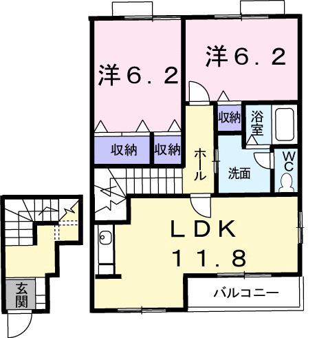 リバーサイドハウスH&N-A(2LDK/2階)の間取り写真
