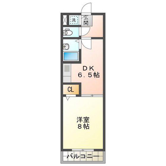 近鉄名古屋線 津新町駅 徒歩3分 9階建 築28年(1DK/6階)の間取り写真
