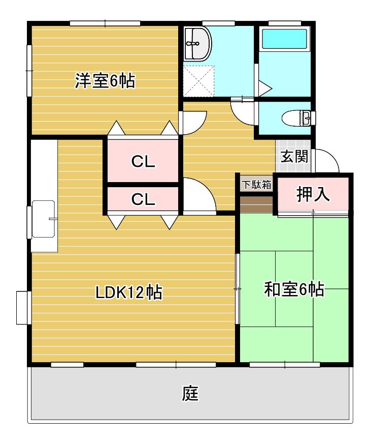 原山桜荘 A(2LDK/1階)の間取り写真