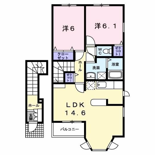サンレミ葛原E(2LDK/2階)の間取り写真
