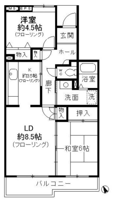 コーポレート小金井梶野通5号棟(2LDK/3階)の間取り写真