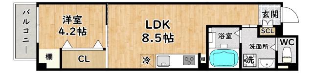 LUXE塚本(1LDK/5階)の間取り写真