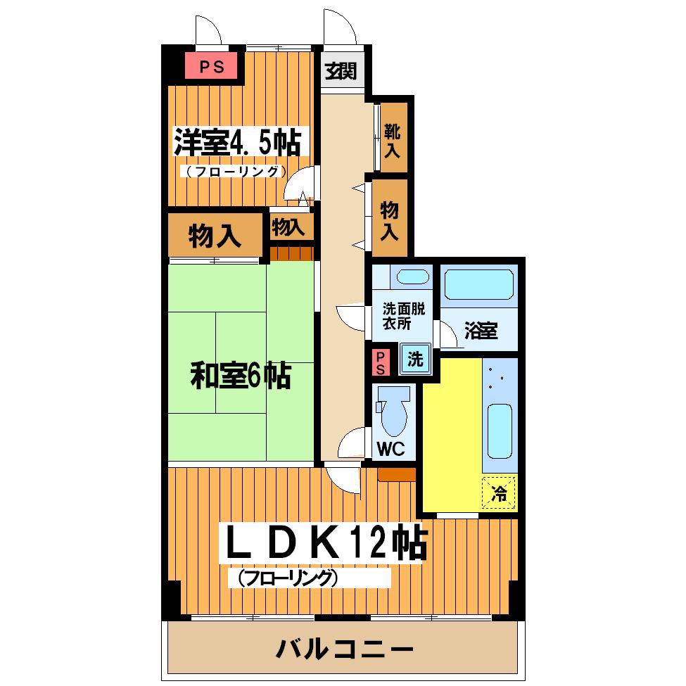 つつじヶ丘ダイヤモンドマンション(2LDK/1階)の間取り写真