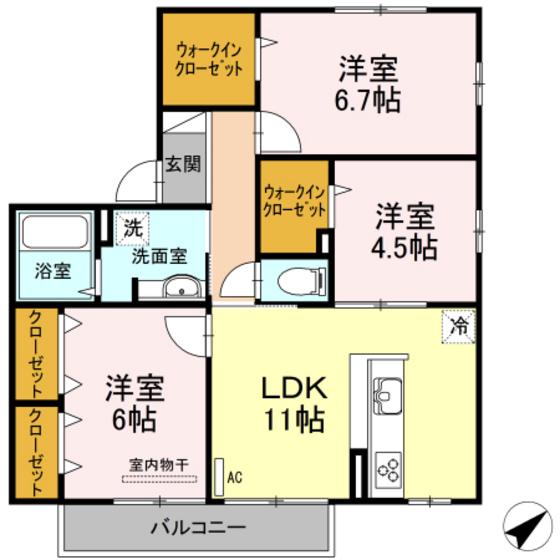 LIV庚午(3LDK/2階)の間取り写真