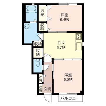 ブランシェ・コモ C棟(2DK/1階)の間取り写真