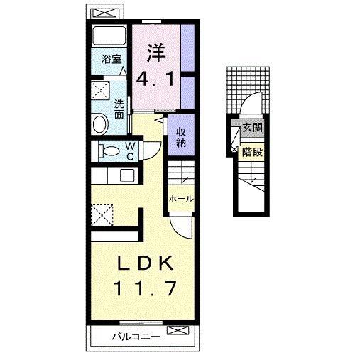 アモーレ今津I(1LDK/2階)の間取り写真