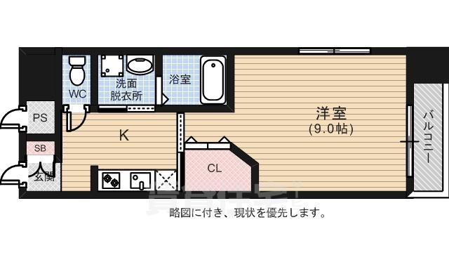 アクアシティ本川町(1K/6階)の間取り写真