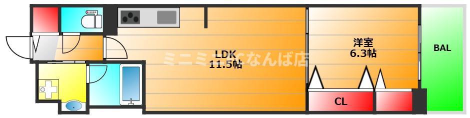 グランセジュール大国町(1LDK/6階)の間取り写真