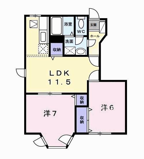 クレストヒルズD(2LDK/1階)の間取り写真