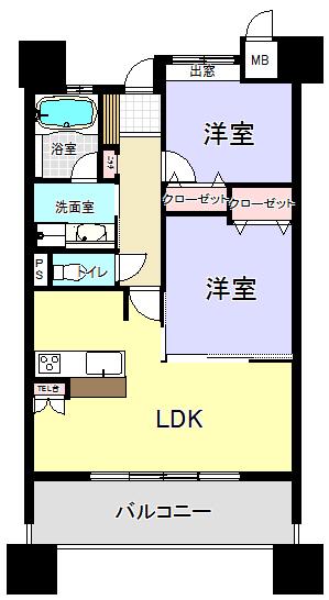 エイルマンション城西本通(2LDK/4階)の間取り写真