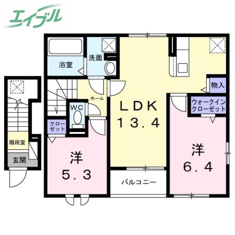 エスポワール昴C(2LDK/2階)の間取り写真