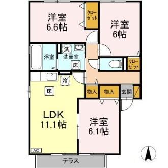 リシアンサスガーデンB棟(3LDK/1階)の間取り写真