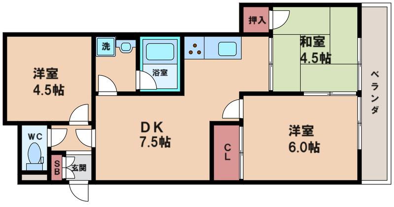 グレースハイム上住吉(3DK/3階)の間取り写真