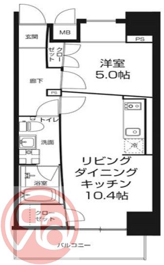 URBAN FLATS中之島(1LDK/5階)の間取り写真