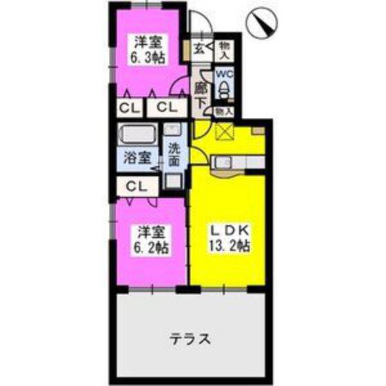ステラ若草(2LDK/1階)の間取り写真
