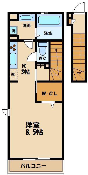 ヴェルサン調布(1K/2階)の間取り写真