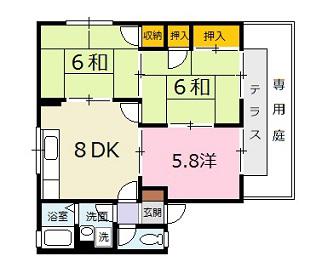 セジュール長居B棟(3DK/1階)の間取り写真