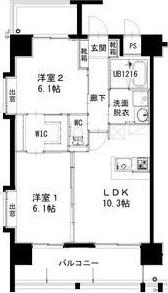 ヒルクレスト片野グランデI(2LDK/6階)の間取り写真