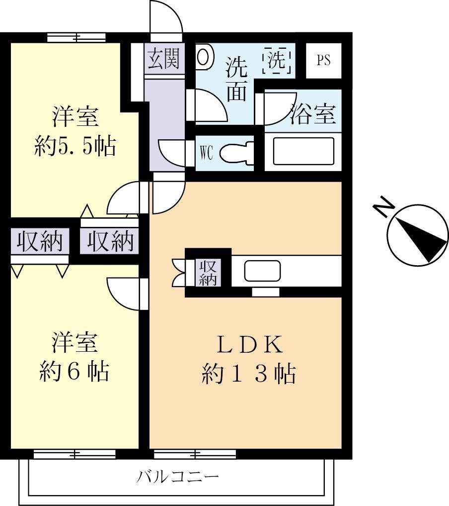 パークヒルズ梅園(2LDK/2階)の間取り写真