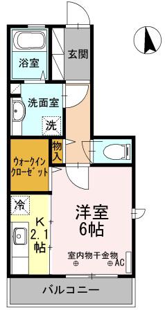 ドムスY(1K/1階)の間取り写真