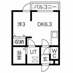 メリディアンなないろの里 壱番館(ワンルーム/3階)の間取り写真