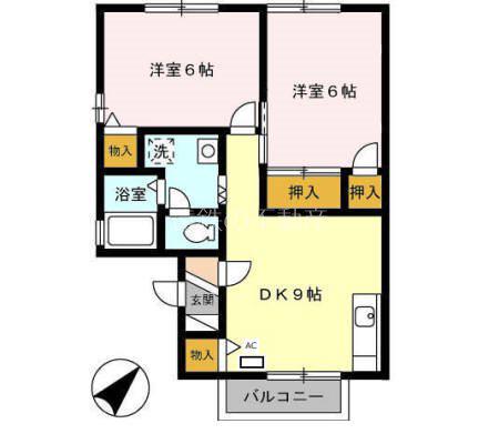 ヴァンセジュールI(2DK/2階)の間取り写真