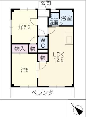 ライフ21レイク(2LDK/3階)の間取り写真