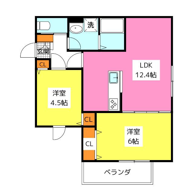 リタリッチ井尻南(2LDK/3階)の間取り写真